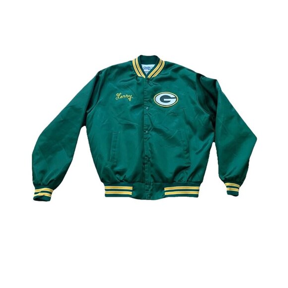 Green Bay Packers Men’s Large NFL Football Satin Snap Varsity Jacket Chalk Line - Picture 1 of 11